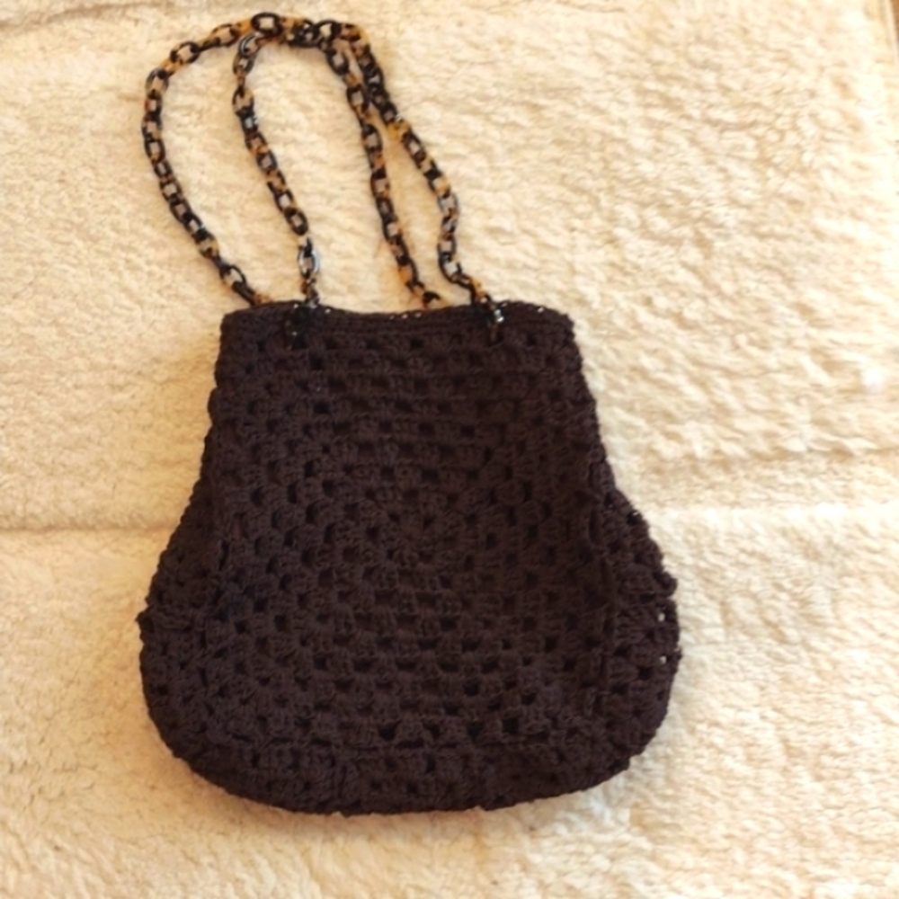 Brown Rayon Cord Crocheted Gun Marie Nilsson Purse